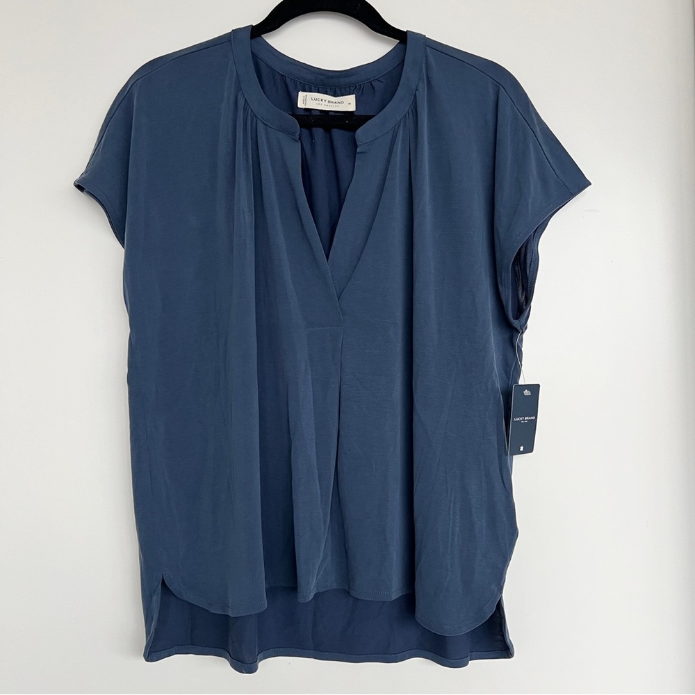NWT ⋆ Lucky Brand | Short Sleeve Slit Front Top — Blue